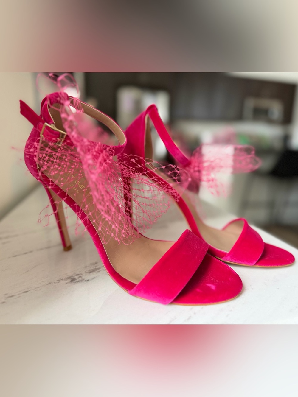 Kurt Geiger London Pink Velvet Bow Stiletto Sandals Heels 41